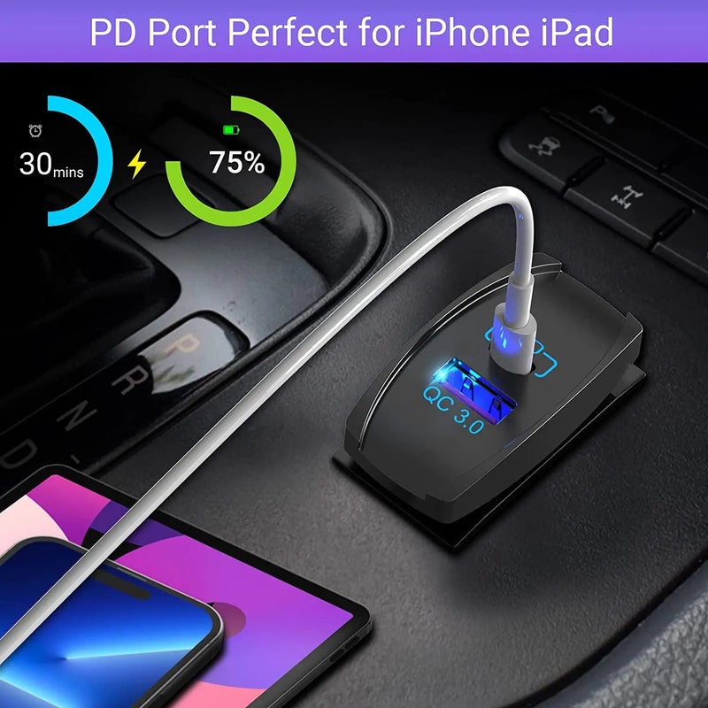 Bluejw Car Rocker Switch Charger, 4.2A Dual USB Charger with PD & QC3.0, 12V/24V Automobile Charger, USB C Fast Charging Port - Image 5
